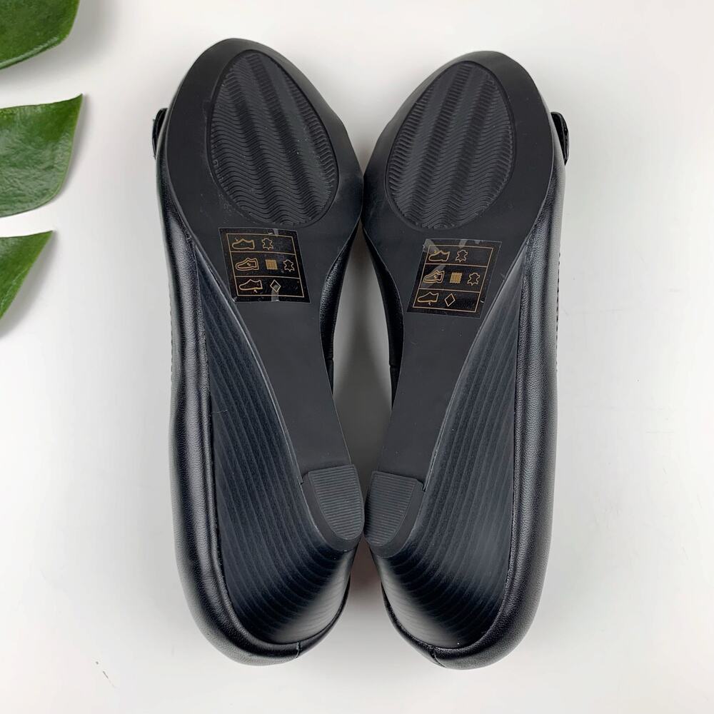 Melia Wedge Heels Slip On Black Leather Shoes Women's 9 - Picture 10 of 11
